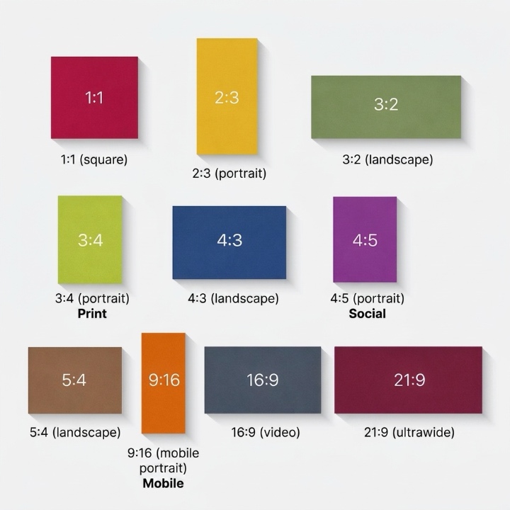 Popular image aspect ratios: 1:1, 2:3, 3:2, 3:4, 4:3, 4:5, 5:4, 9:16, 16:9, 21:9
