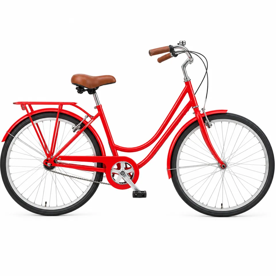 The result of the short prompt “a bicycle”: a red bicycle on a white background